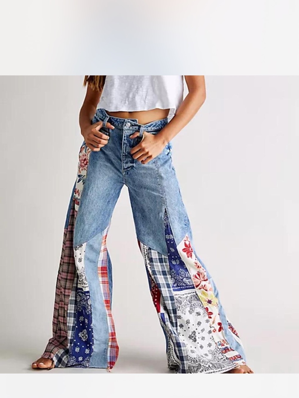 We The Free Cortez Pieced Patchwork Wide Leg Jeans